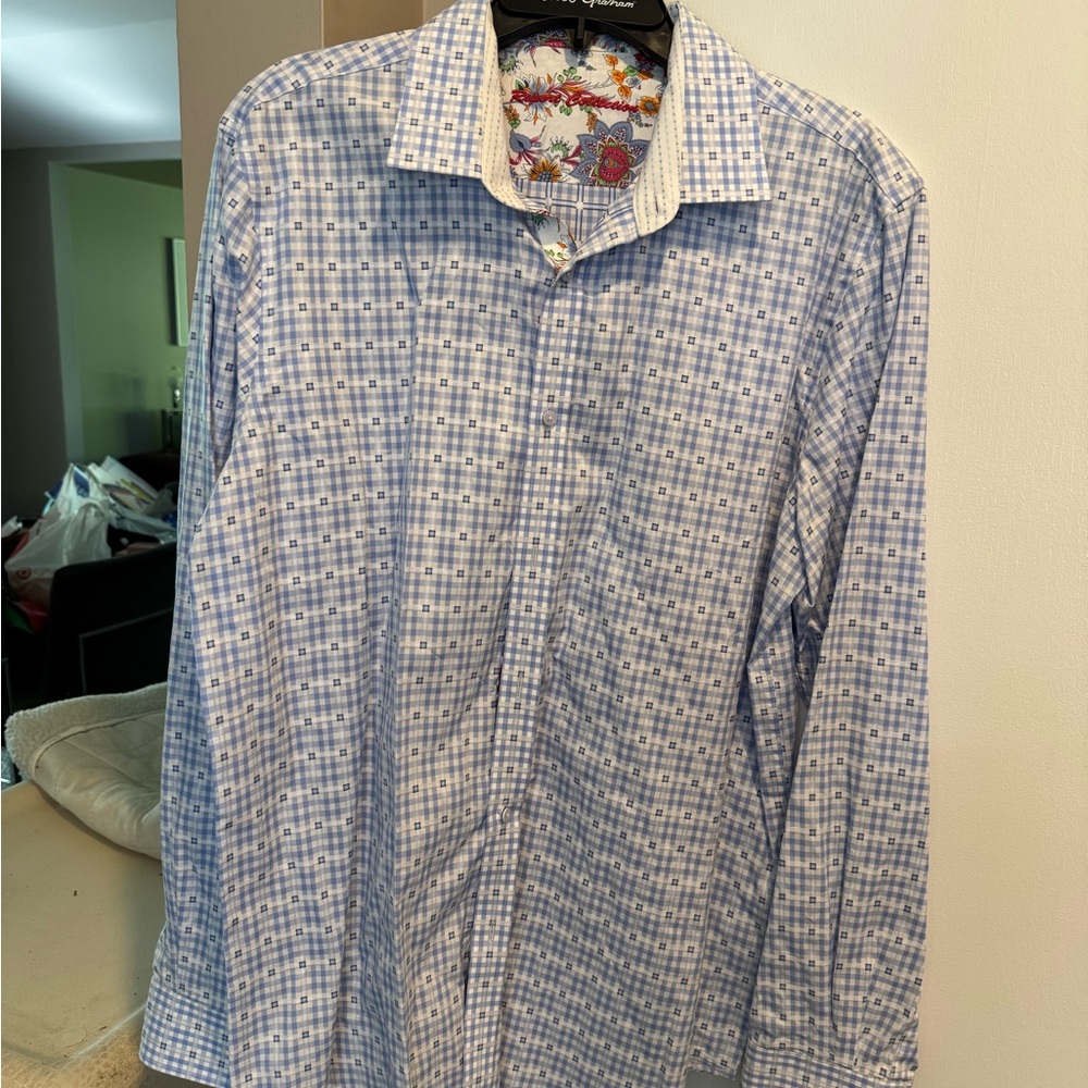 Robert Graham Blue Casual Button Down Shirt with Geometric Pattern